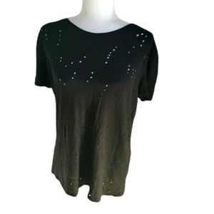 ARTICLE moth hole tissue tee black  lightweight scoop neck sz small linen blend